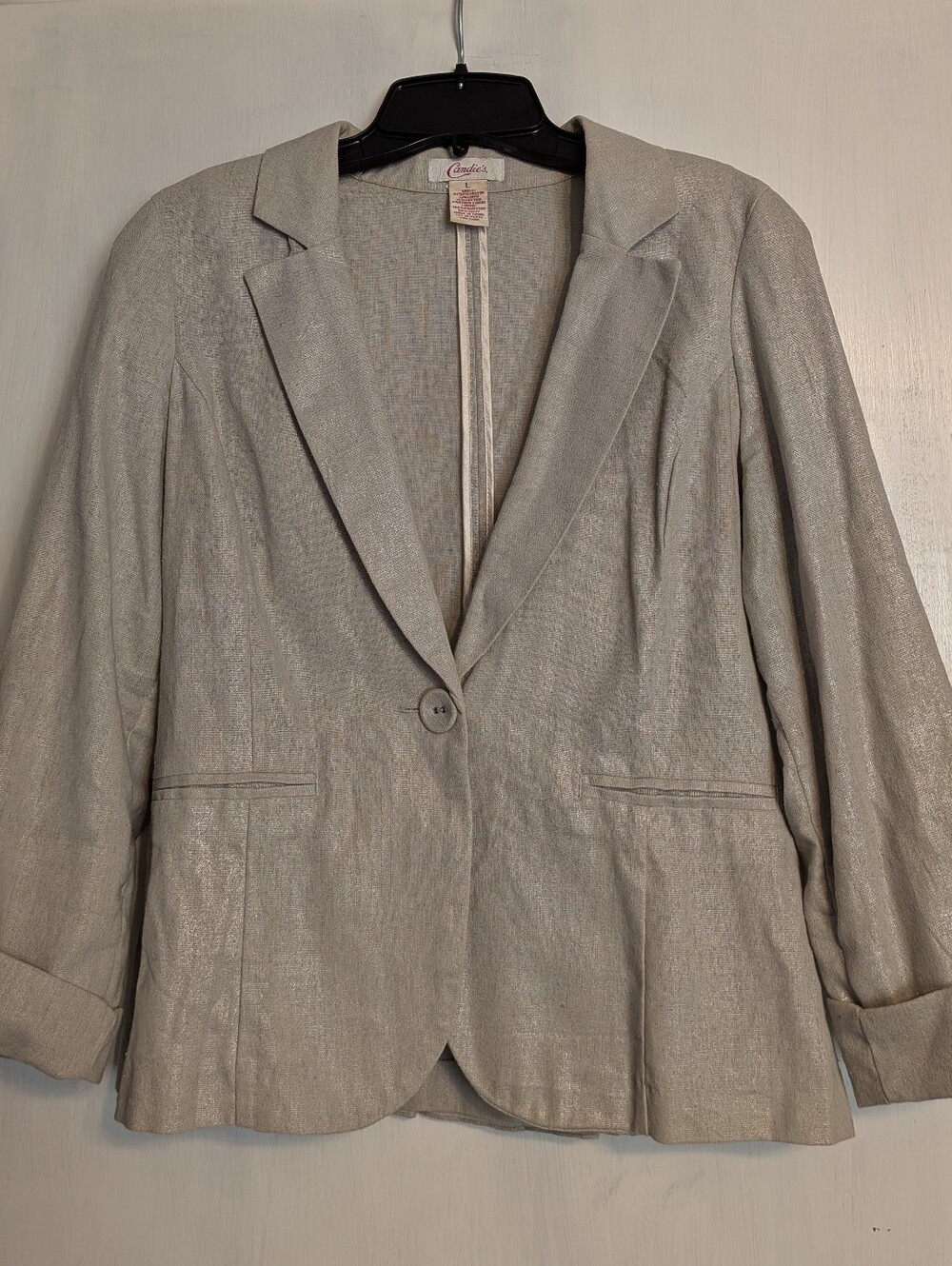 Candie's Metallic Gray Single-Button Juniors Lightweight Blazer